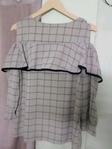 Plaid Cold Shoulder Blouse