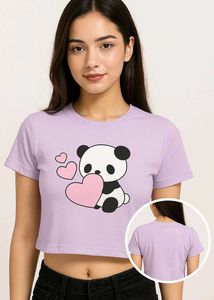 Lilac Panda Heart Graphic Crop Top