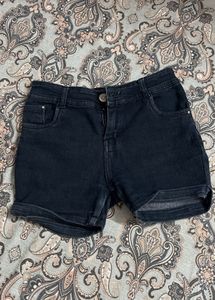 Black Denim Cuffed Shorts