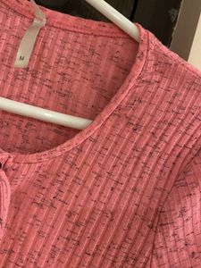 Cute Pink Ribbed Lace-Up Top