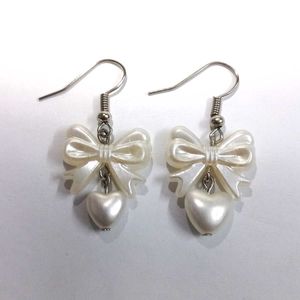 Handmade Pearl Bow Earrings with Heart