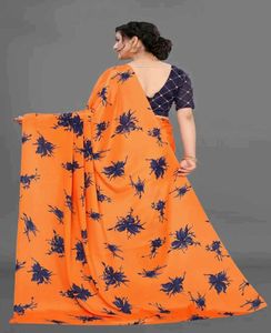 Orange Moss Crape Saree