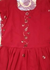 Red Sequin Embroidered Georgette/Chiffon Dres