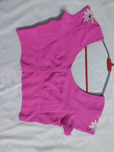 Pink Saree With Stiched Blouse