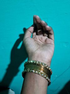 Elegant Gold Plated &amp; Crystal Bangles Set