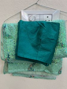 Green Sequin Peacock Saree with Blouse