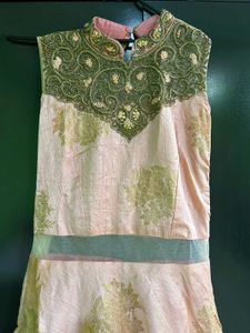 Elegant Peach And Golden Gown
