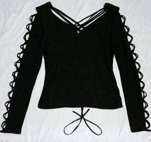 Black V-Neck Embellished Top