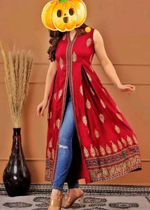 Woman Floral Print Cotton Rayon Front Style Kurta