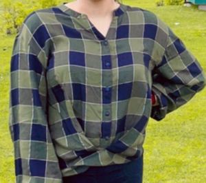 Checkered Olive Green Top