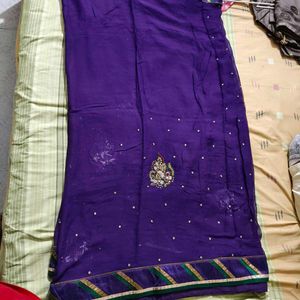 Purple Embroidered Heavy Work Saree
