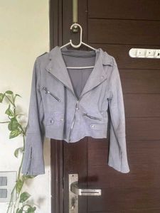 Gray Cropped Moto Jacket