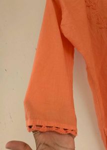 Peach chikankari Embroidered Kurta