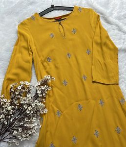 Mustard Yellow Embroidered Kurta (W Brand)