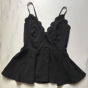Black Scalloped Peplum Top