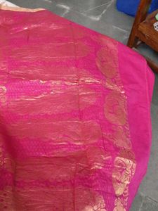 Chanderi Beautiful  Pink &amp; Gold Saree Fabric
