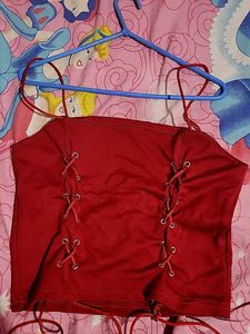 Red Lace-Up Cami Top