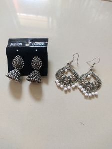 Silver Oxidized 2 Pairs Earrings Combo