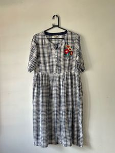 Plaid Dress with Floral Detail