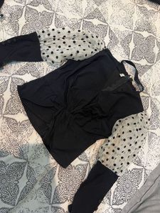 Stylish Black Top w/ Polka Dot Sleeves