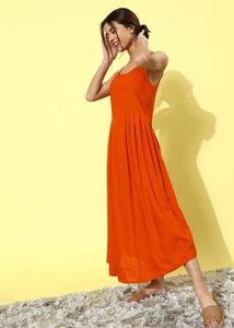 InWeave Women Bright Orange Solid Slip Dress