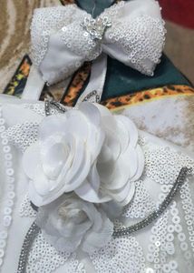 Girls' White Dress with Bow