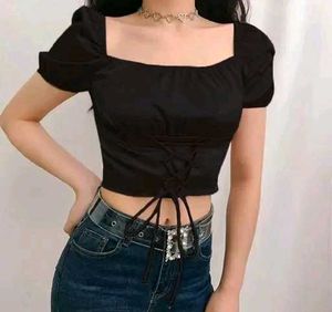 ✨ Black Satin Puff Sleeve Crop Top | Like New