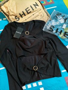 Shein Cut-Out Ribbed Top New