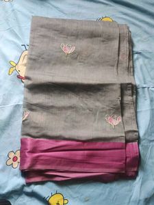 Elegant Grey Saree with Pink Border