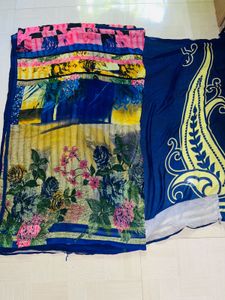 Elegant Blue Saree with Floral Design