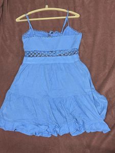 Forever 21 Blue Rayon Solid Fit &amp; Flare Dress