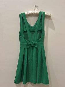 Green V-Neck Fit &amp; Flare Dress, 35 Length