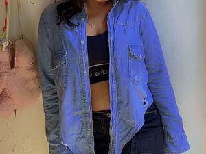 Light Blue Ripped Denim Jacket🐋🦋