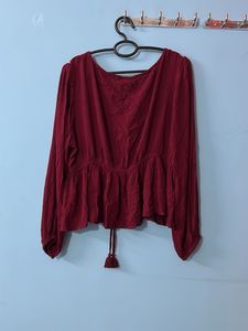 Maroon Embroidered Peplum Top