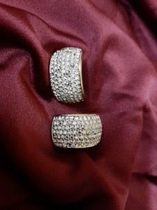 White Stone Clip On Earrings