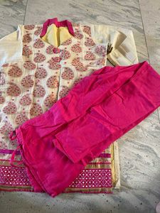 cream dress with dupta and payjama set
