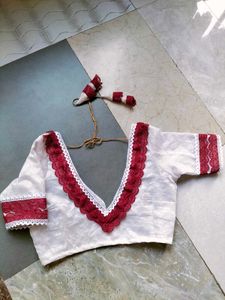 Elegant White &amp; Maroon Blouse