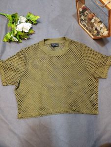Olive Green Fishnet Top