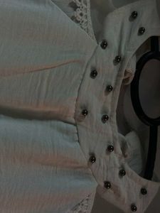 Office White High Necked Net Top With Floral Sleev