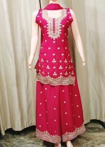 Elegant Pink Embroidered Kurta plazzo Set