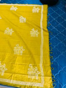 Mustard Yellow Hand-Block Printed Saree