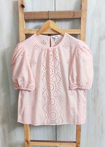 Express Eyelet Puff Sleeve Top Size-38