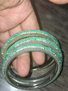 Teal &amp; Gold Beaded Bangles (Set of 3)