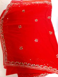 Red Embellished Saree