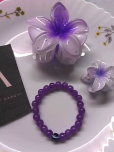 Purple Bead Bracelet &amp; Hair Clips
