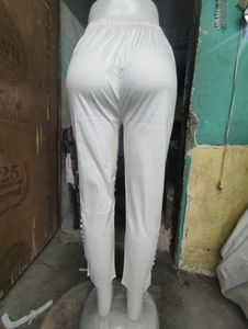 White Embroidered Trousers