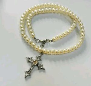 Y2k Necklace Gothic Cross Pearl