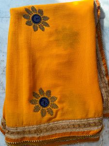 Partywear Yellow Floral Saree