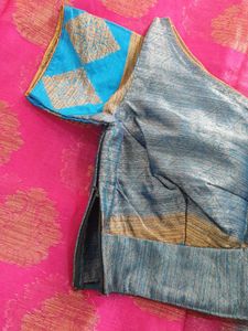 Pink And Blue Beautiful Fancy Saree