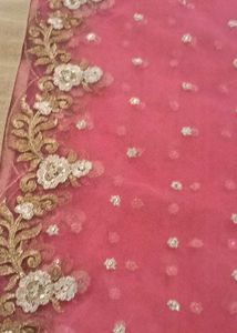Pink Net Embroidered Dupatta
